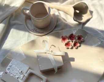 Custom Engagement Gift Set – Personalized Couple Tray & Coffee Plate – Wedding Keepsake