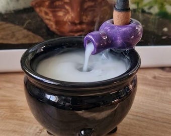 Handmade Ceramic Witch Cauldron Backflow Incense Burner, Potion Bottle Censer (Magic Smoke Waterfall)