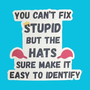Trump You Can't Fix Stupid But The Hats Make It Easy To Identify Sticker, Funny Democrat Sticker, Anti MAGA, FDT Sticker, Anti Trump