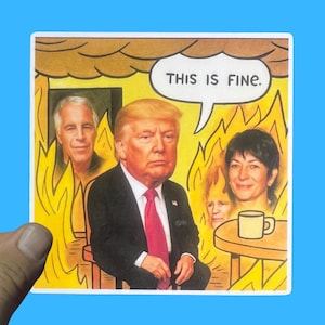 Funny Democrat Sticker, Epstein Files Trump &quot;This is Fine&quot;, Anti Trump, Democrat Sticker, Political humor, Anti Republican, FDT