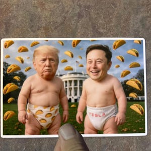 Funny Baby Trump & Musk Sticker, TACO Sticker, Democrat Sticker, Political humor, Politics Sticker, Left Wing, FDT, Anti Republican