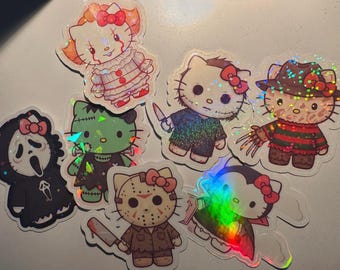 7 PK Spooky Horror Movie Character Stickers, Holographic Vinyl