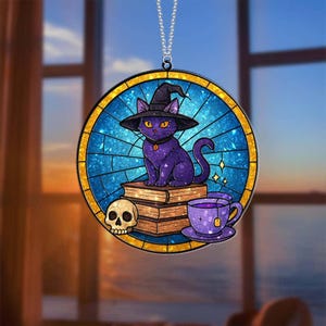 Black Cat Halloween Suncatcher, Black Cat Window Decor,Cozy Cat Decor, Cat Suncatcher, Cat Lover Gift, Indoor Decor, Black Cat Ornament