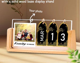 Personalisierter ewiger Kalender mit Foto, benutzerdefinierte Holz Schreibtisch Dekoration