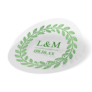 Elegante Monogramm-Hochzeits-Aufkleber, Benutzerdefinierte Initialen & Datum Klare Etiketten, personalisierte Greenery Bevorzugungssiegel