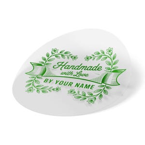Pegatinas personalizadas "Hecho a mano con amor" - Diseño floral transparente y de carrete - Etiquetas personalizadas para artesanos