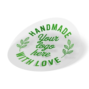 Personalisierte "Handmade with Love" Logo-Aufkleber, benutzerdefinierte transparente Etiketten für das Handwerk, Ihr Logo hier botanische Siegel