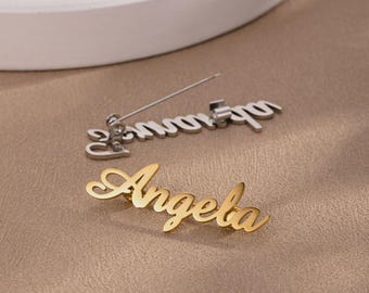 Pin de solapa con nombre personalizado, broche personalizado, placa con nombre en escritura, regalo único para ella, regalo para padrinos de boda