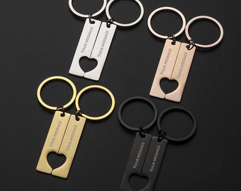 Personalisierte Paare Schlüsselbund Set, passende Herz Schlüsselanhänger, Jubiläumsgeschenk
