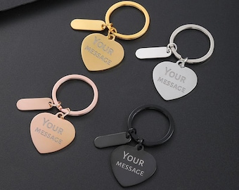 Personalisierte Herz Schlüsselanhänger, Edelstahl-Anhänger mit Gravur, Geschenk zum Jahrestag