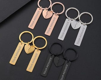 Personalisiertes Paar-Schlüsselbund-Set, gravierter Herz-Schlüsselring, Edelstahl