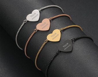 Personalisierte Gravur Herz Armband, Edelstahl Schmuck