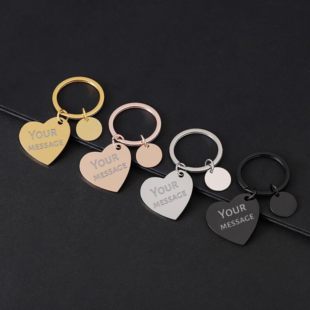 Personalized Heart Keychain, Custom Engraved Stainless Steel Keyring - Etsy