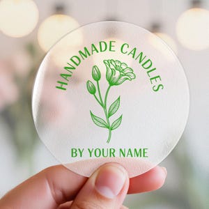 Adesivos transparentes personalizados "Velas artesanais", etiquetas florais com nomes personalizados, lacres para embalagens de velas botânicas