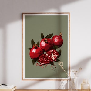 Pomegranate Wall Art, Trendy Fruit Poster, Colorful Fruit Illustration Print, Aesthetic Pomegranate Poster