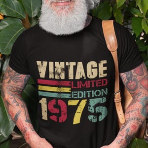 Camiseta vintage de 1975, edición limitada, retro, personalizada, regalo de cumpleaños vintage, unisex.