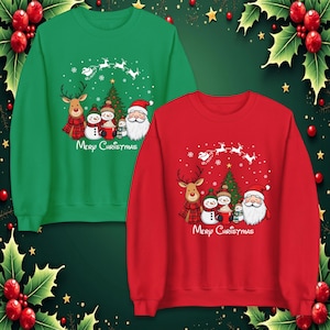 Koszulka z napisem „Wesołych Świąt”: Mikołaj, renifer, bałwanek, świąteczny sweter Top