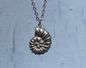 Silver Shell Necklace | Spiral Nautilus Conch Snail Sea Shell Ammonite | Stainless Steel Ursula's Voice Pendant Little Mermaid