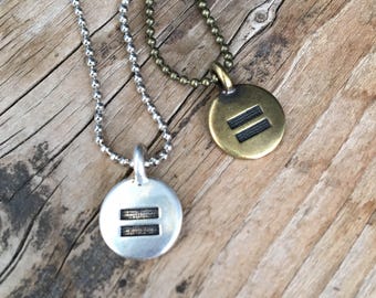 Equality Necklace | Silver or Gold Equal Sign Disc Charm on Ball Chain | Round LBGT LBGTQ Rights Layering Necklace