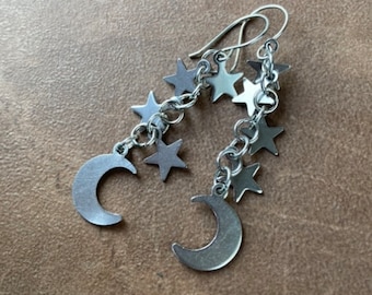 Moon & Star Stainless Steel Danglies