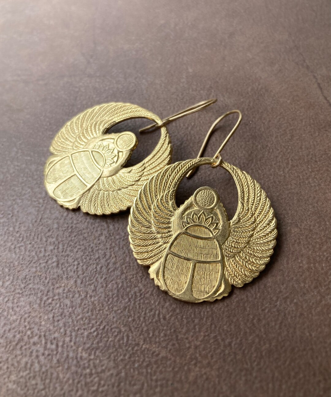 Passport to Egypt 18K Gold Plated 10x8mm Black Opal Scarab Drop Earrings main image 0