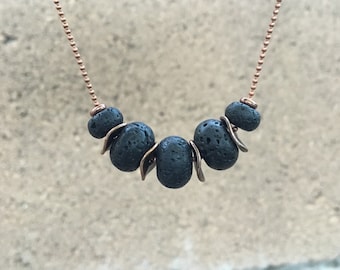 Oil Diffuser Jewelry Copper & Black Lava Rock Necklace  for Essential Oils | Copper Aromatherapy Diffusing Necklace