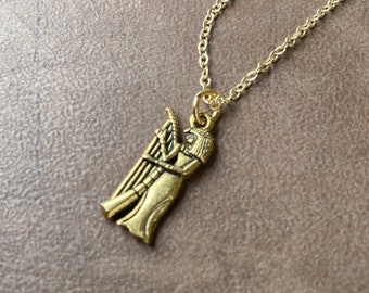 Gold Ancient Egyptian Harp Musician Pendant Harpsichord String on Gold Plated Cable Chain | Vintage Deco Revival Style Stringed Instrument