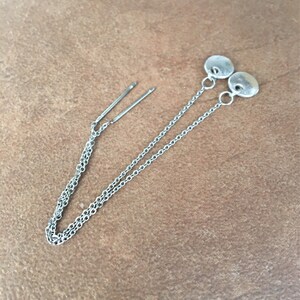 Silver Threader Earrings Stainless Steel Chain Threader Pull-Through with Tiny Coin Dangle image 2