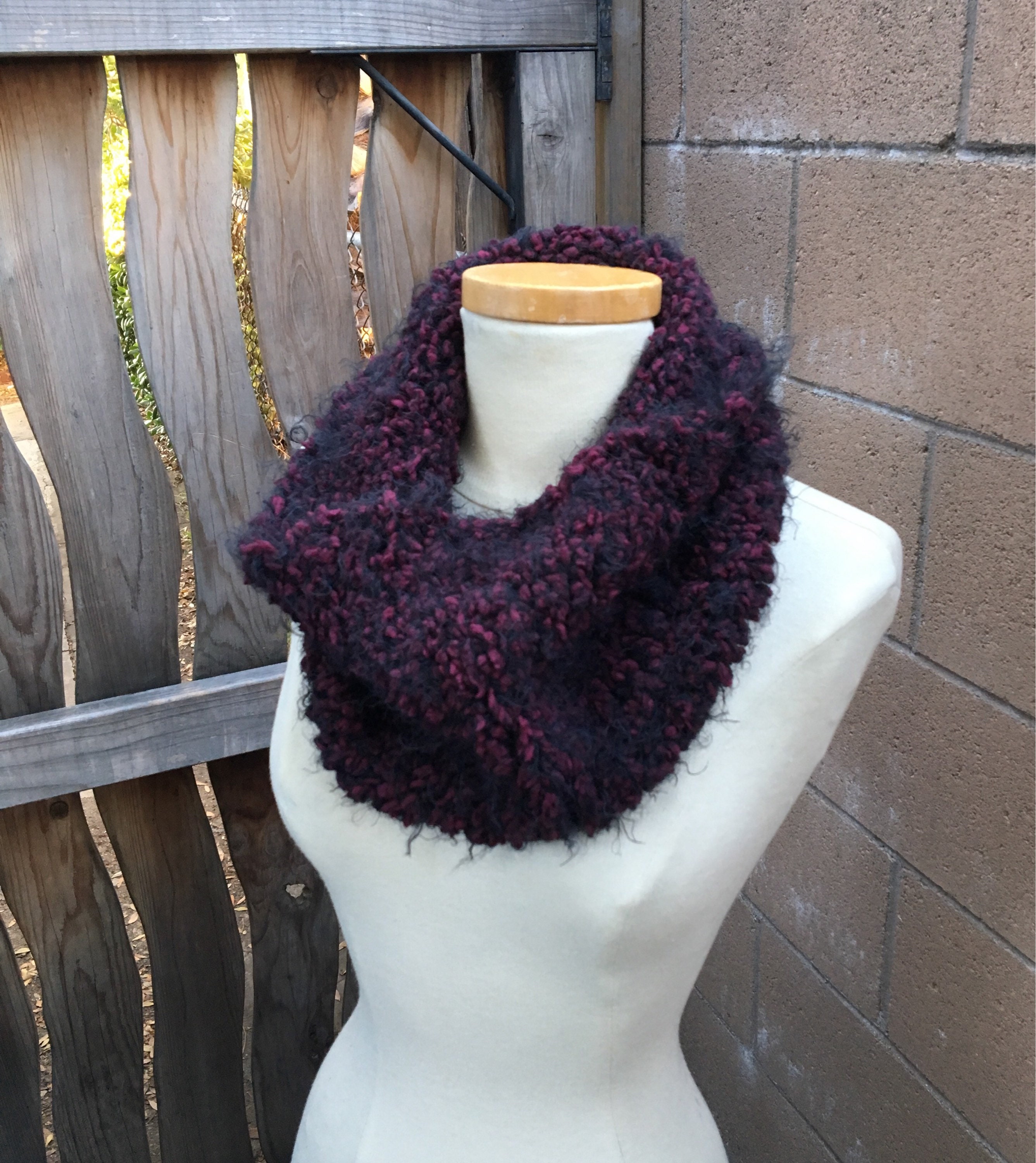 Furry Soft Knit Circle Scarf Cowl Red 