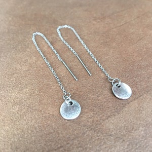 Silver Threader Earrings Stainless Steel Chain Threader Pull-Through with Tiny Coin Dangle image 7