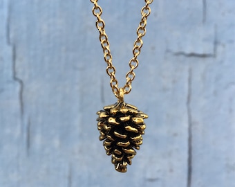 Gold Pine Cone Necklace | Simple Pinecone Charm | Natural Minimalist Layering Necklace | Holiday Gift for Her