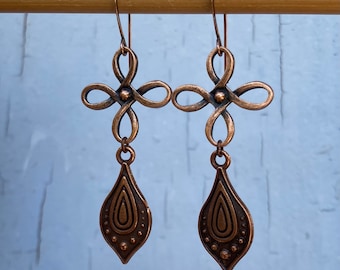 Long Copper Pointy Drops | Lightweight Unique Antique Look Pointed Earrings