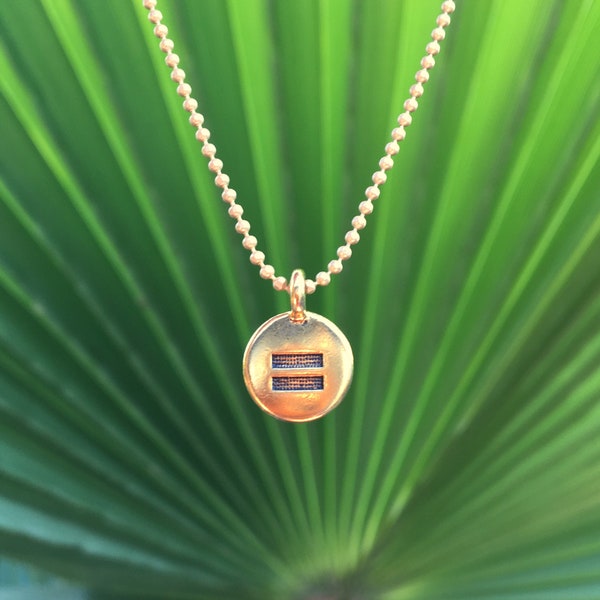 Gold Equality Necklace | Goldtone Equal Sign Round Disc Charm on Ball Chain |  LBGT LBGTQ Rights Layering Necklace