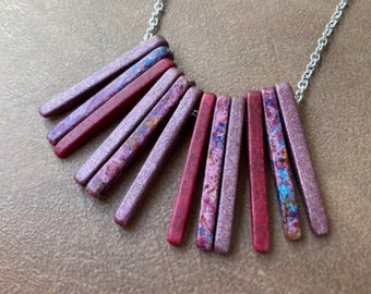 Purple Spike Necklace | Plum Ceramic Stick Dagger Necklace | Long Tunic Style Greek  Bead Necklace