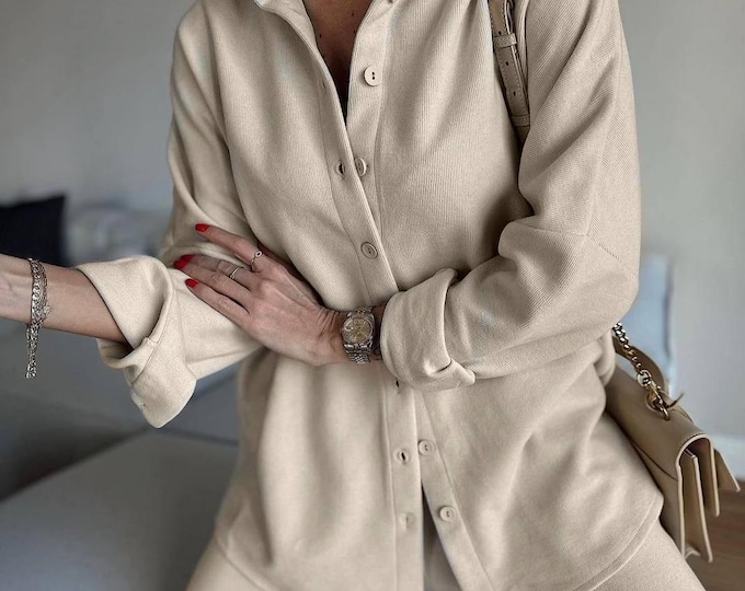 Featured listing image: Micro Corduroy Suit for Women, Two-Piece Set, Trendy Blazer and Pants Outfit, Stylish Casual Suit, Soft Corduroy Matching Set, Cozy Fall