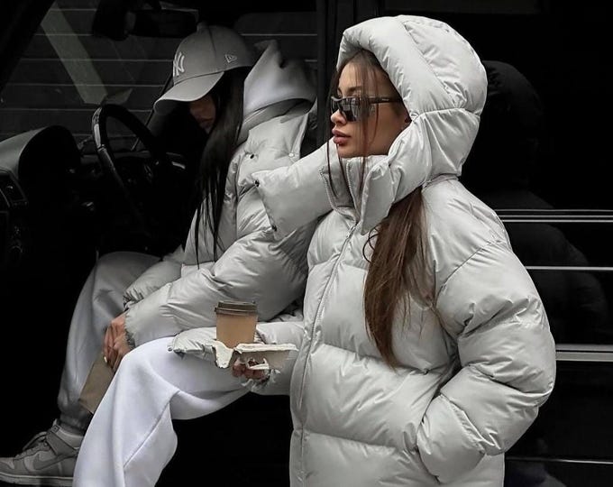Featured listing image: Puffer Jacket for Women | Warm Oversized Winter Coat | Light Gray, Black & Chocolate | Cozy Streetwear Style | Handmade in Ukraine
