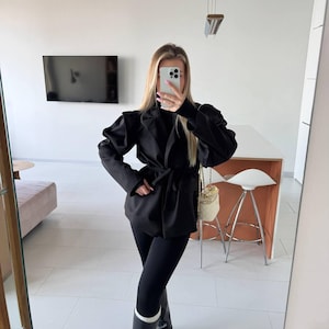 Midi Wrap Blazer, High Shoulder Jacket for Women, Made to Midi Wrap Blazer, High Shoulder Jacket for Women, Made to
