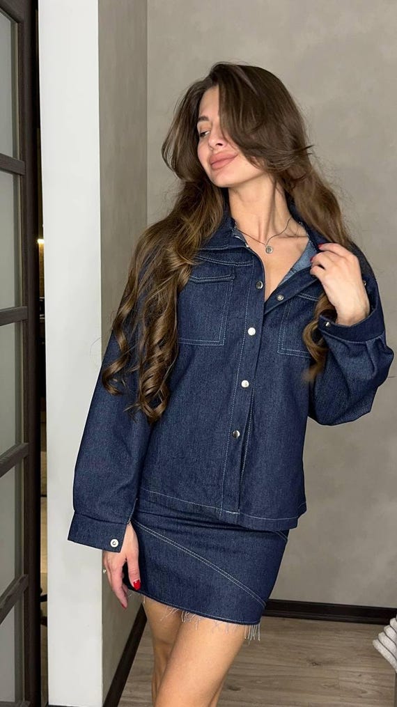 Denim Skirt Set Jean Jacket Matching Set Denim Skirt And Shirt Set