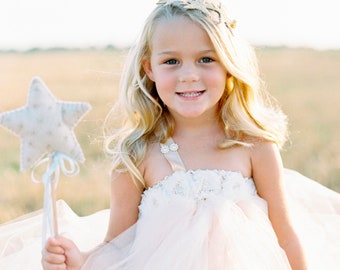 Flower Girl Basket Alternative - Flower Girl Star Wand (with embroidered stars and beads). Flower Girl Wand.