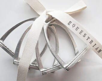 Pewter Equestrian Stirrup Napkin Rings. Equestrian Tablescapes and Table Settings. Equestrian Weddings. Equestrian Décor.