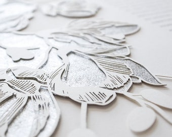 Ketubah Papercut - Southern Magnolias (Metallic Border Design)