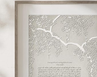 Papercut Ketubah - Falling Blossoms on Cotton, Washi, or Bookcloth