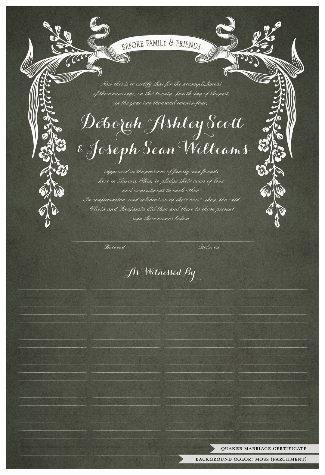 Quaker Marriage Certificate and Wedding Certificate Wild Flowers - Etsy