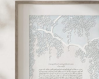 Papercut Ketubah - Falling Blossoms
