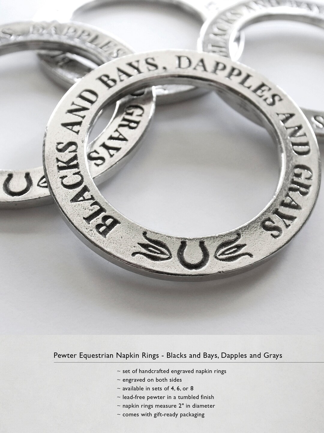 Pewter Equestrian Napkin Rings - Blacks and Bays, Dapples and Grays ...