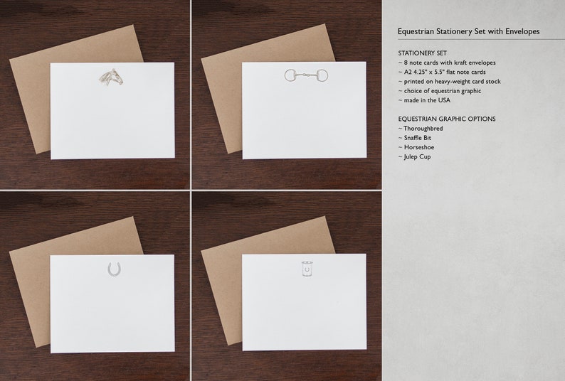 Equestrian Stationery Set with Envelopes. Thoroughbred. Snaffle Bit. Horseshoe. Julep Cup. image 2