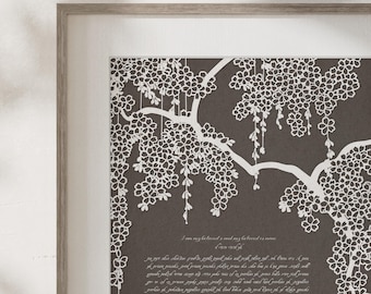 Papercut Ketubah - Falling Blossoms on Cotton, Washi, or Bookcloth