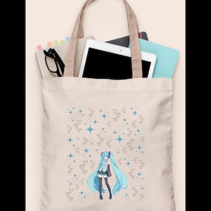 Miku Hatsune Cotton Canvas Tote Bag, Vocaloid, Anime Gift, Cute Anime Bag, Shopping Bag, Concert Tote, Anime Merchandise, Otaku, Anime Lover