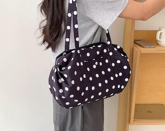 Bolso de hombro de lunares para mujer: bonito bolso de nailon con cremallera, ligero, ideal para viajes, ideal como regalo diario / 3 colores