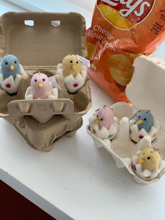 Handmade Wool Felt Chick Keychain Cute Easter Egg Hatching Chick Unique  Gift 100% Wool